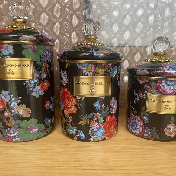 MacKenzie-Childs Other - RETIRED & low stock MacKenzie-Childs Black Floral Canister set of 3 in a box